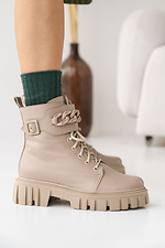 Women's winter beige leather boots with fur.  8019970 photo №10