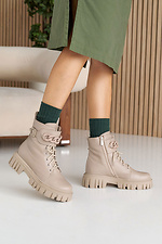 Women's winter beige leather boots with fur.  8019970 photo №12