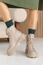 Women's winter beige leather boots with fur.  8019970 photo №13