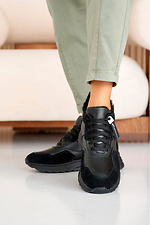 Women's leather winter sneakers, black, with fur.  8019972 photo №1