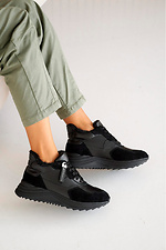 Women's leather winter sneakers, black, with fur.  8019972 photo №4