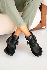 Women's leather winter sneakers, black, with fur.  8019972 photo №5