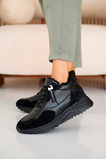 Women's leather winter sneakers, black, with fur.  8019972 photo №6