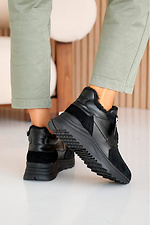 Women's leather winter sneakers, black, with fur.  8019972 photo №10