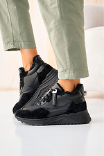Damskie zimowe sneakersy skórzane w kolorze czarnym z futerkiem.  8019972 zdjęcie №12
