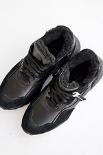 Women's leather winter sneakers, black, with fur.  8019972 photo №13