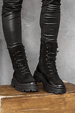 Зимние массивные ботинки в армейском стиле из кожи и замши  8018977 фото №2