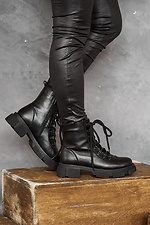 Зимние массивные кожаные ботинки на платформе черные  8018981 фото №2