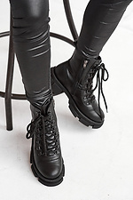 Зимние массивные кожаные ботинки на платформе черные  8018981 фото №6