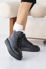 Women's leather winter black sneakers with fur.  8019985 photo №2