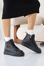 Women's leather winter black sneakers with fur.  8019985 photo №4