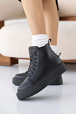 Women's leather winter black sneakers with fur.  8019985 photo №5