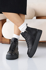 Women's leather winter black sneakers with fur.  8019985 photo №6