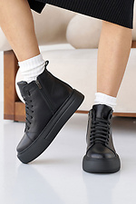 Women's leather winter black sneakers with fur.  8019985 photo №7