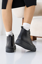 Women's leather winter black sneakers with fur.  8019985 photo №8