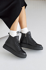 Women's leather winter black sneakers with fur.  8019985 photo №9