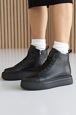 Women's leather winter black sneakers with fur.  8019985 photo №13