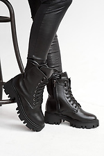 Massive leather winter boots in military style on the platform  8018988 photo №1