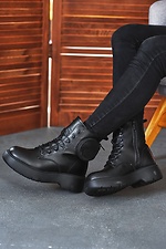 Зимние кожаные ботинки черного цвета на платформе 8018995 фото №2