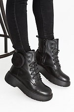 Зимние кожаные ботинки черного цвета на платформе 8018995 фото №4