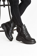 Зимние кожаные ботинки черного цвета на платформе 8018995 фото №5