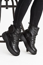 Зимние кожаные ботинки черного цвета на платформе 8018995 фото №6