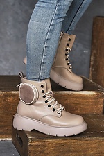 Зимние кожаные ботинки бежевого цвета на платформе 8018996 фото №6