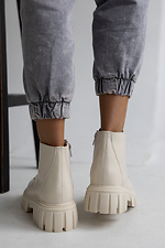 Зимние кожаные ботинки молочного цвета на платформе  8018999 фото №3