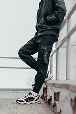 Черные зауженные штаны карго с липучками и большими карманами GRUF 8042999 фото №1