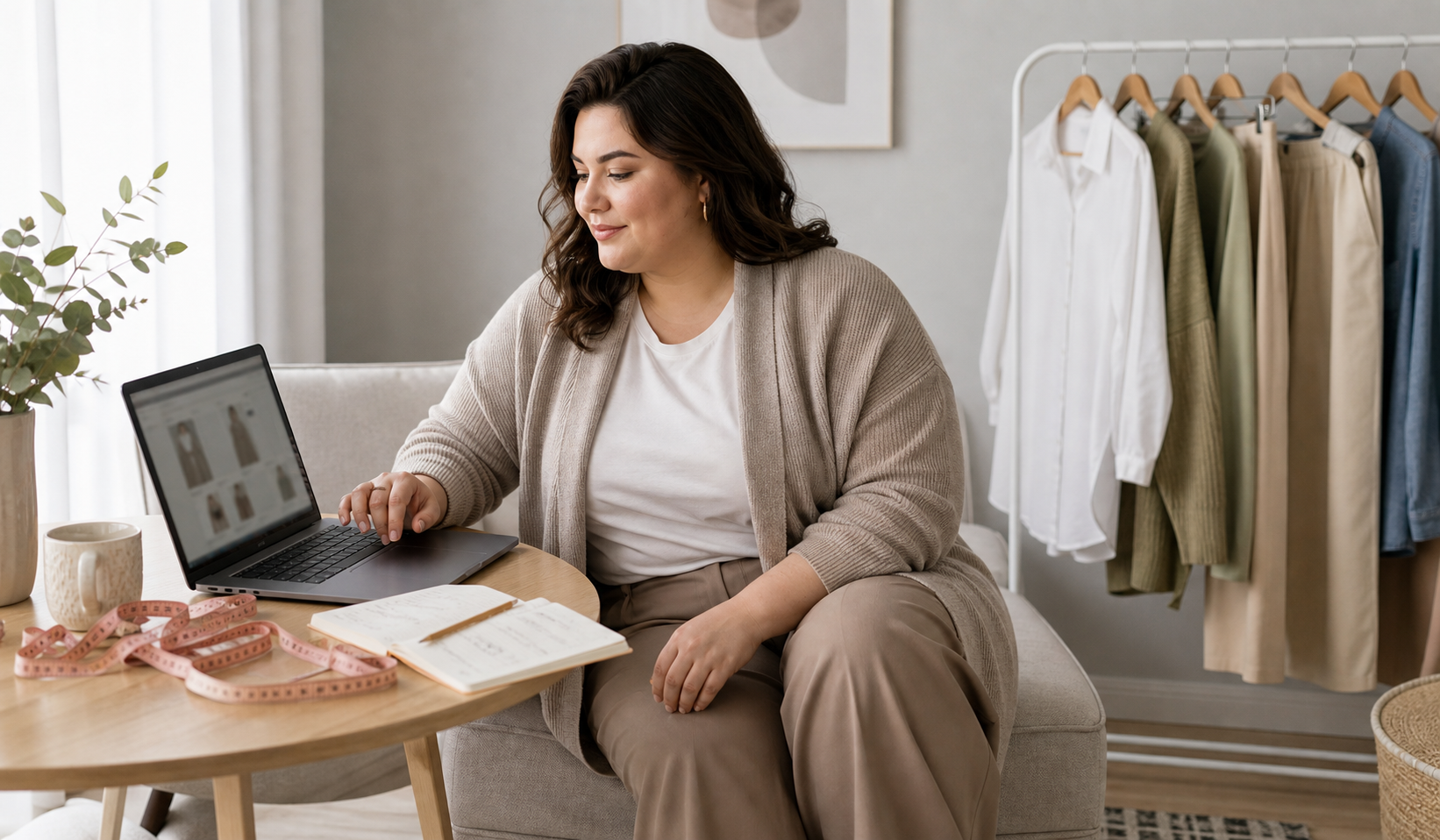 Жінка Plus Size обирає розмір одягу онлайн
