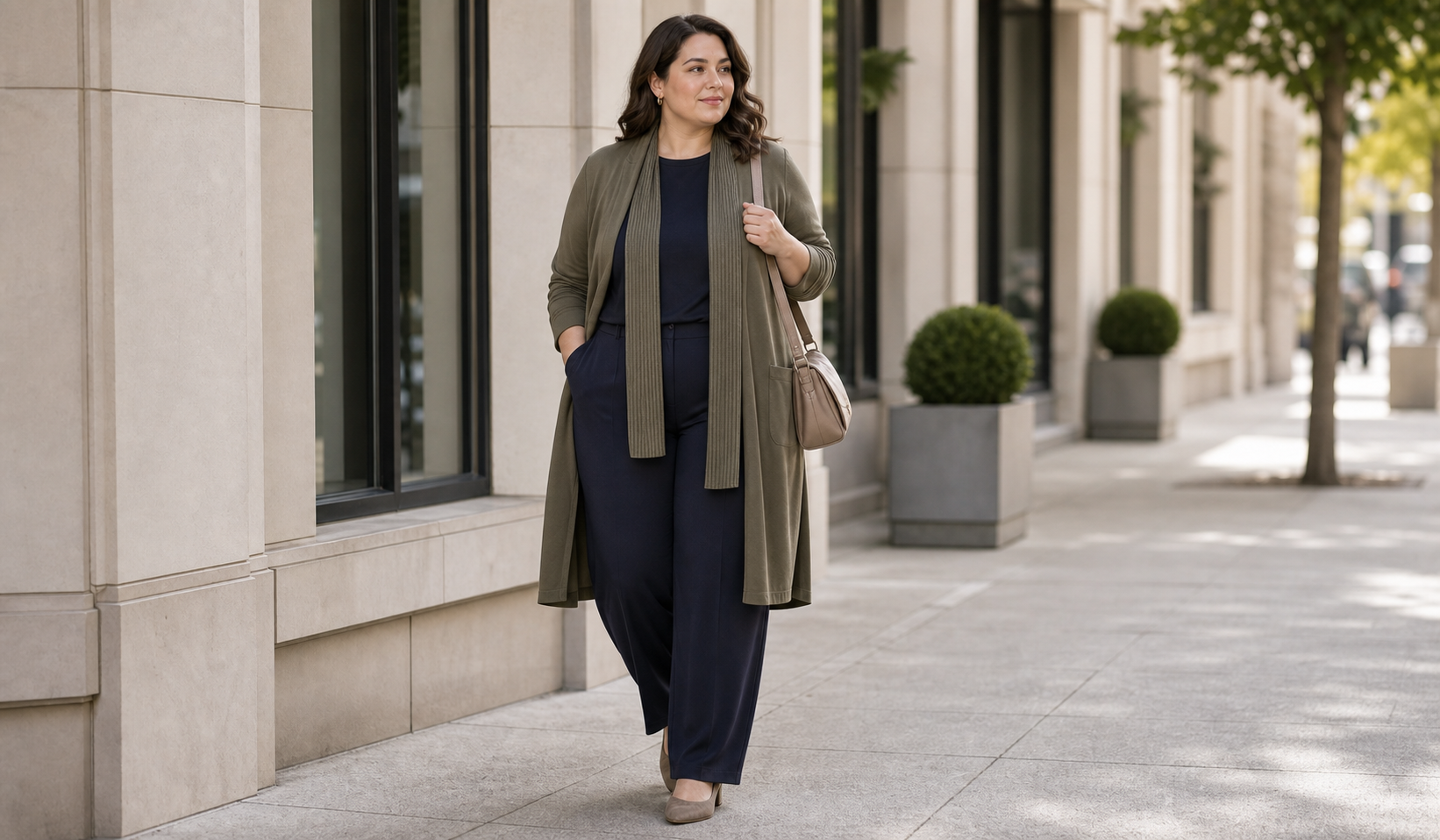 Вертикальные линии в одежде Plus Size для более стройного силуэта