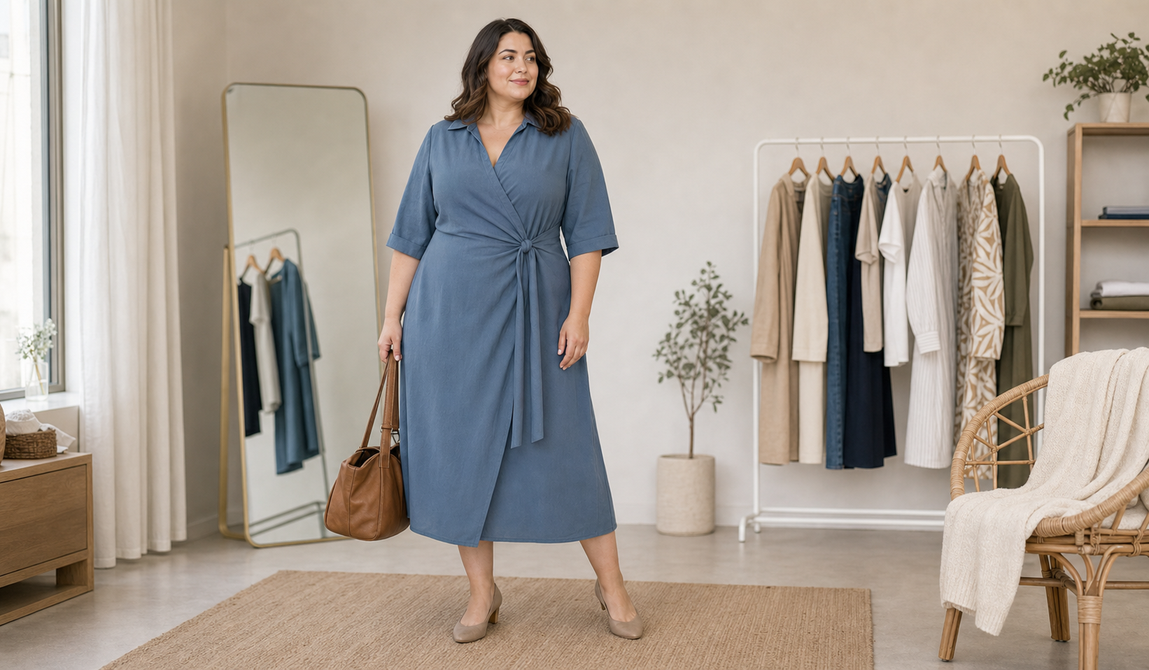 Реальная plus size модель в женской одежде для честного фото в каталоге