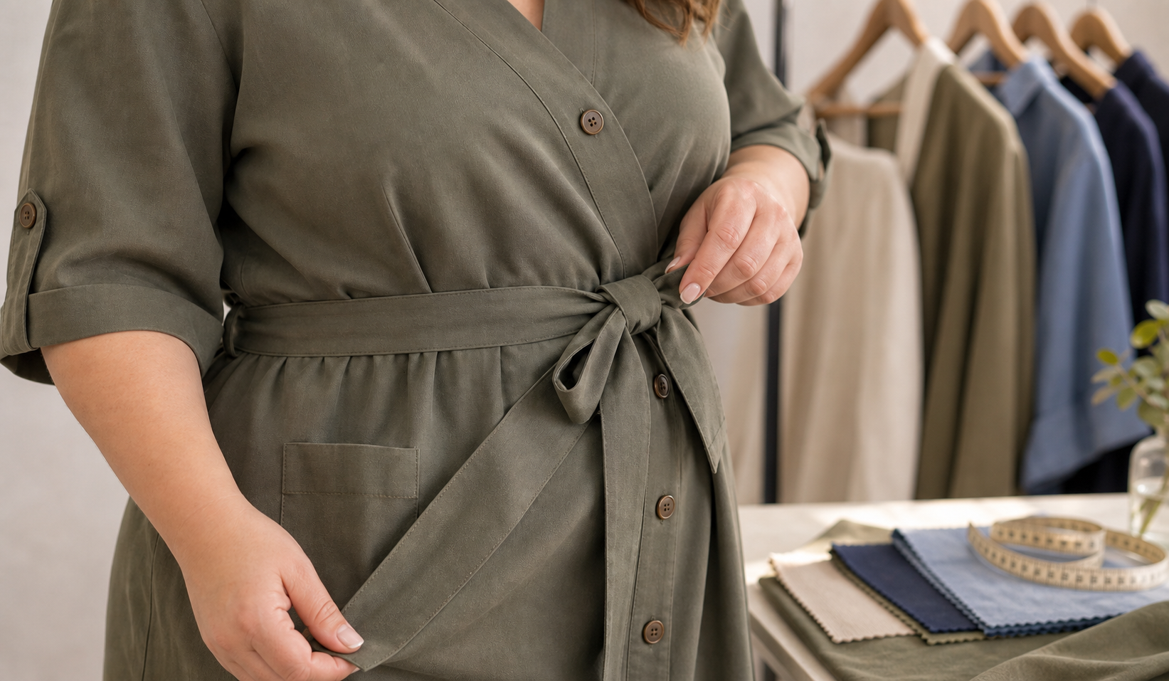 Крупный план ткани и деталей одежды plus size в карточке товара