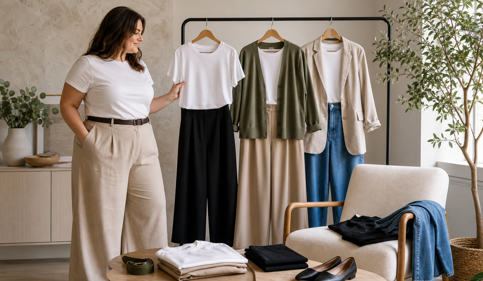 Базова капсула з футболкою Plus Size, брюками і жакетом