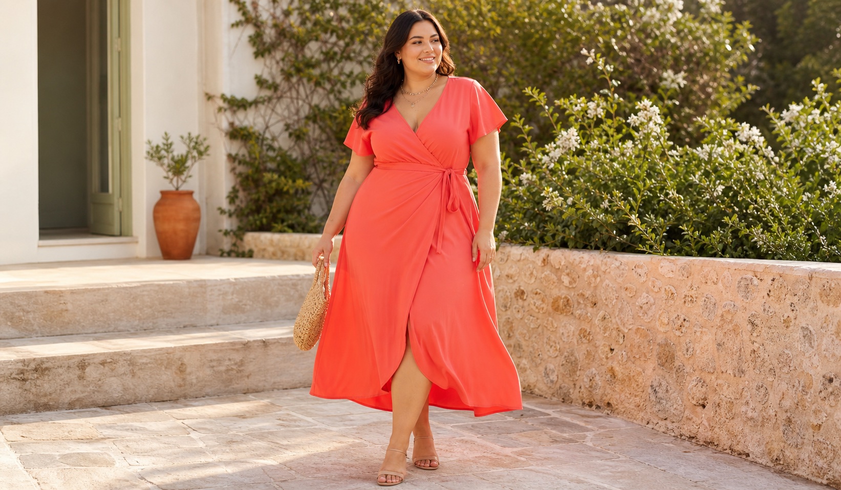 Leuchtendes Plus-Size-Kleid mit schmeichelhaftem Schnitt und betonter Taille