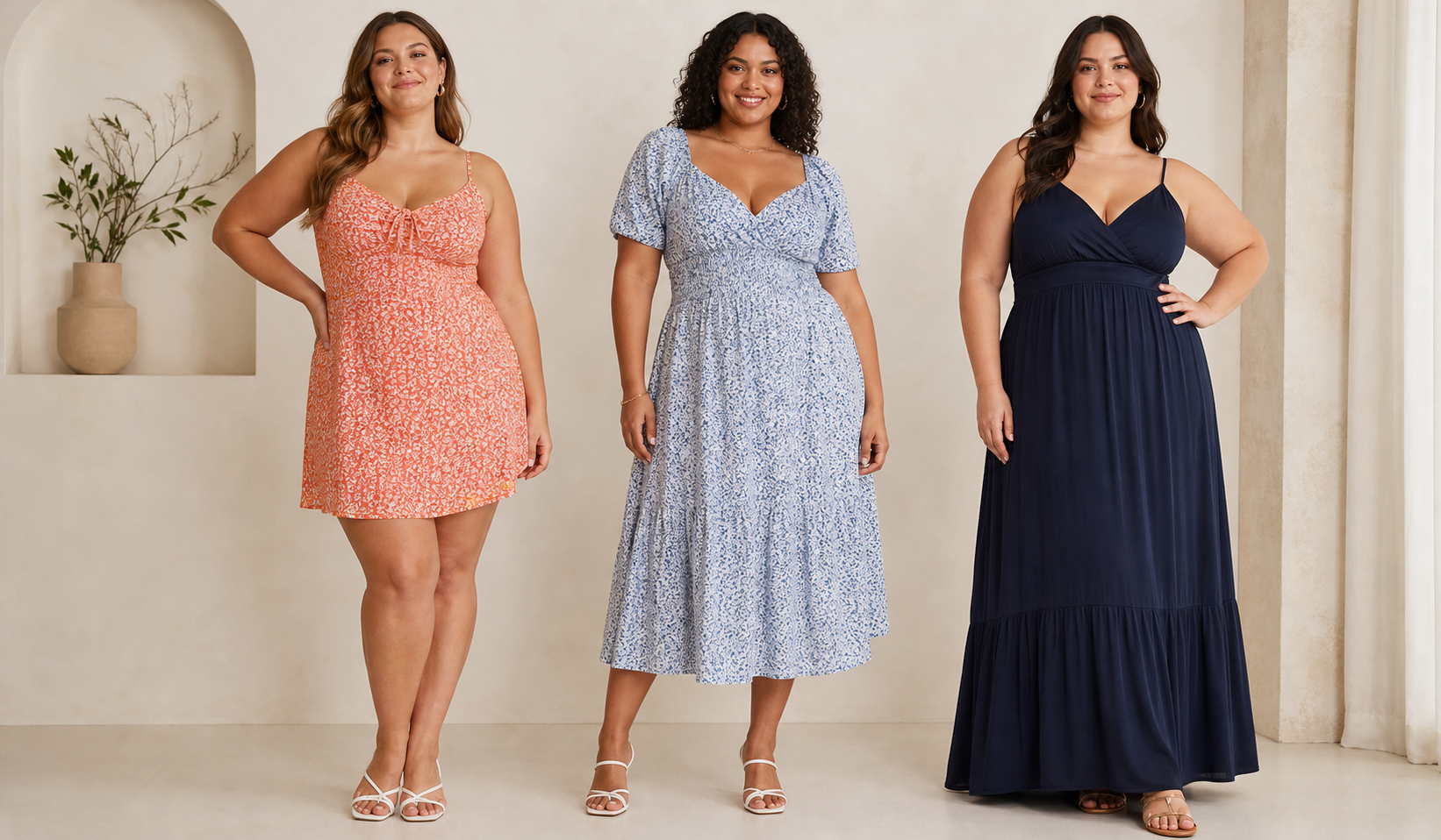Vergleich der Kleiderlängen für kurvige Frauen für verschiedene Sommeranlässe