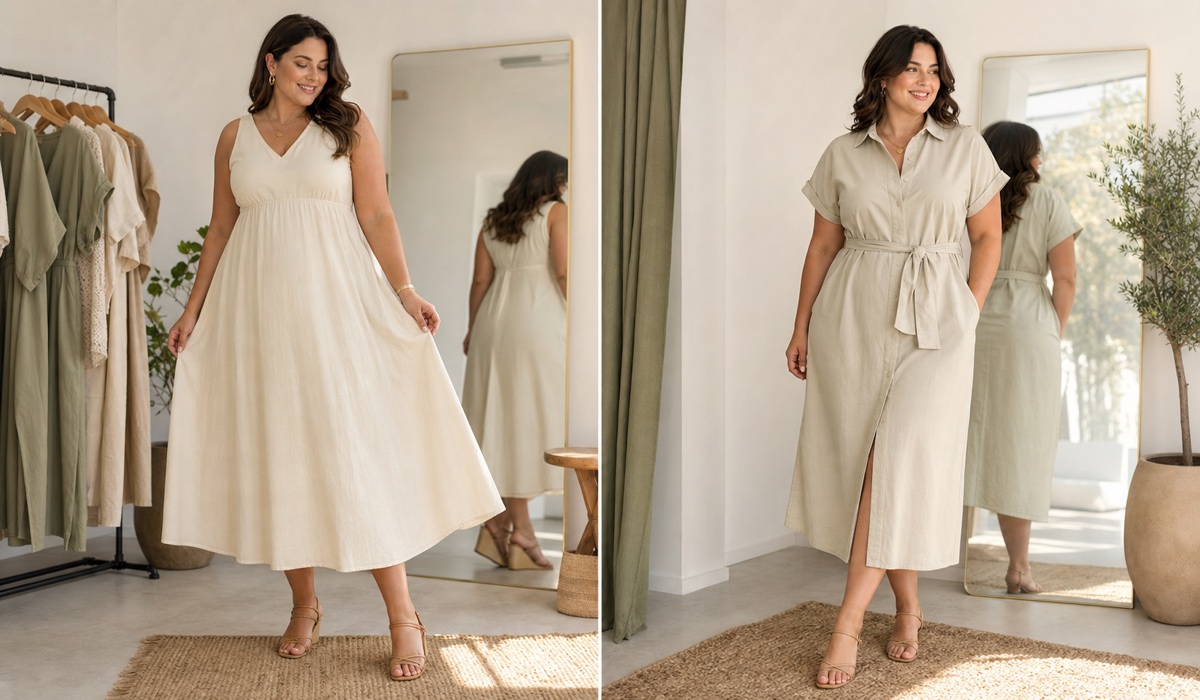 Порівняння літніх силуетів Plus Size: А-силует і сукня-сорочка з поясом