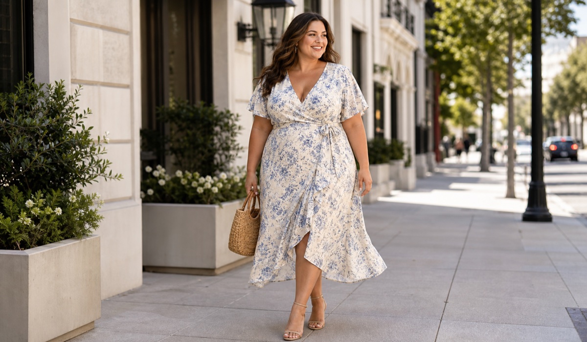 Літня сукня на запах Plus Size, яка м'яко підкреслює талію