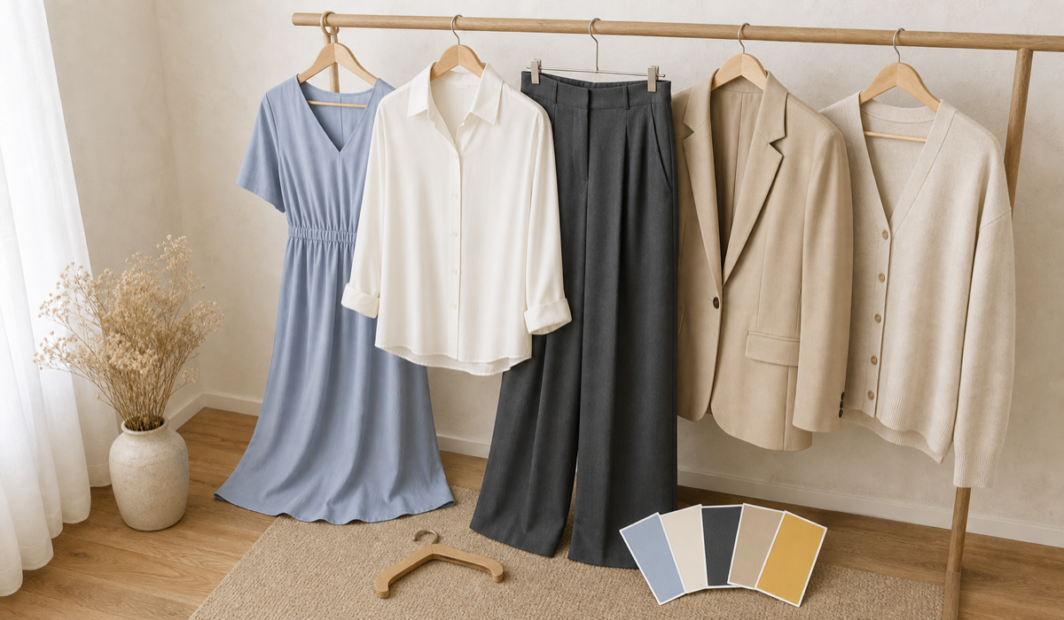 Ukrainische Plus-Size-Garderobe mit Kleid, Bluse, Hose und Jacke