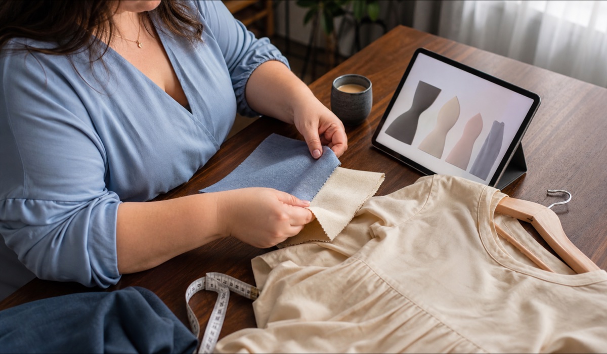Plus-Size-Kleidung online mit dem Tablet auswählen - sanfte Nähte und farbenfrohe Stoffe