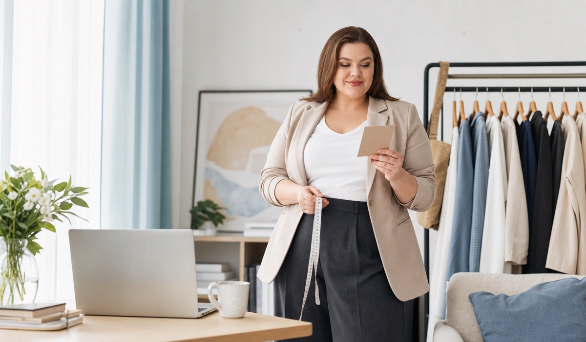 Plus Size Woman Chooses Ukrainian Clothing Online Based on Product Parameters