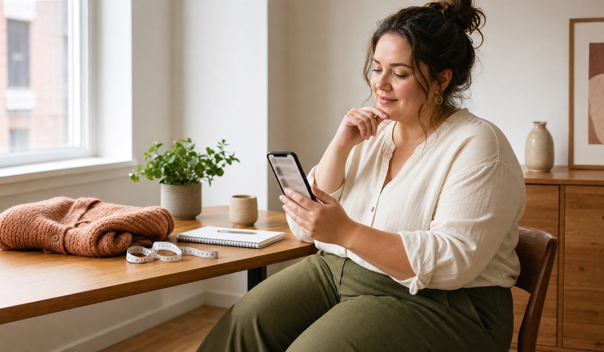 Покупчиня Plus Size читає реальні відгуки про жіночий одяг GARNE