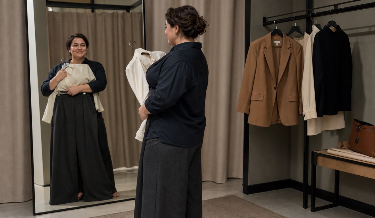 Wählen Sie für Ihre Garne-Bestellung eine Plus-Size-Kollektion bestehend aus Bluse, Hose und Jacke
