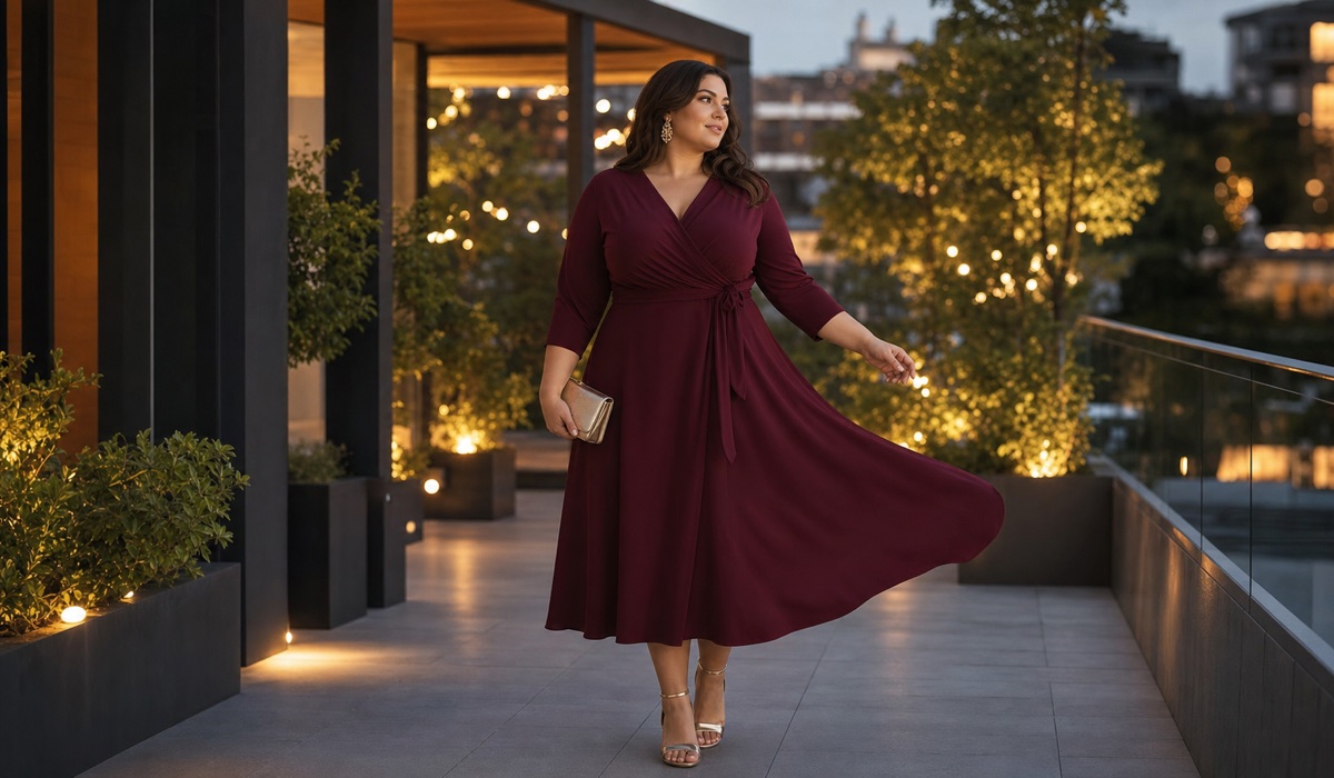 Plus Size Formal Burgundy Dress for an Evening Event
