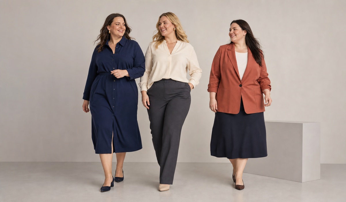 Готовые образы из женской одежды Plus Size в современных силуэтах