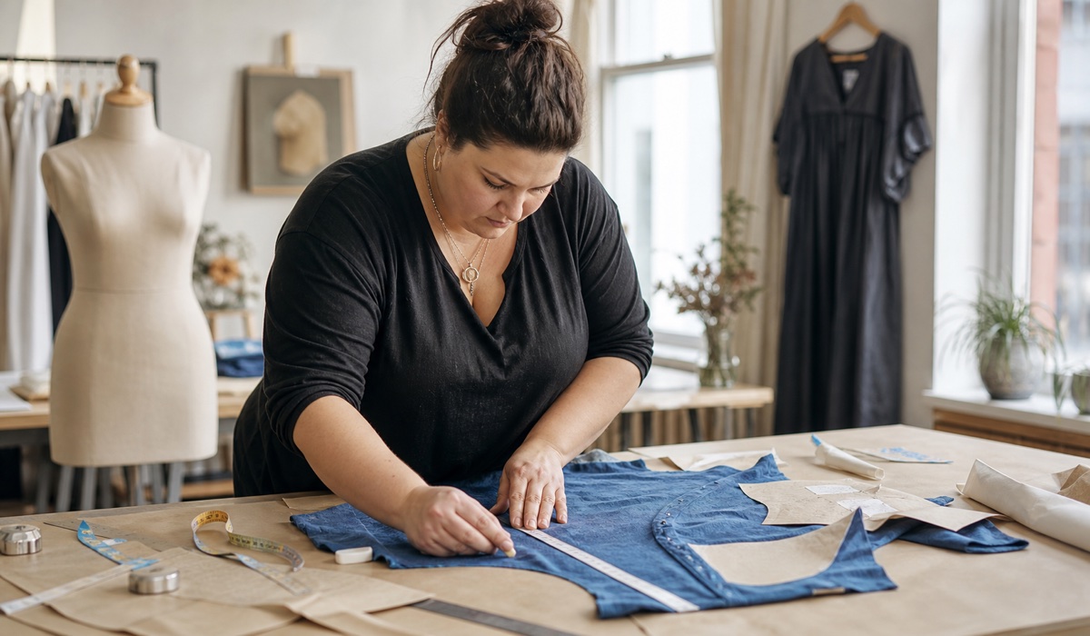 Конструктор перевіряє заміри та лекала одягу Plus Size