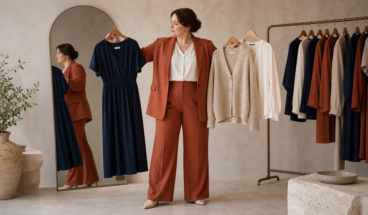 Plus Size capsule wardrobe with suit, cloth and basic words