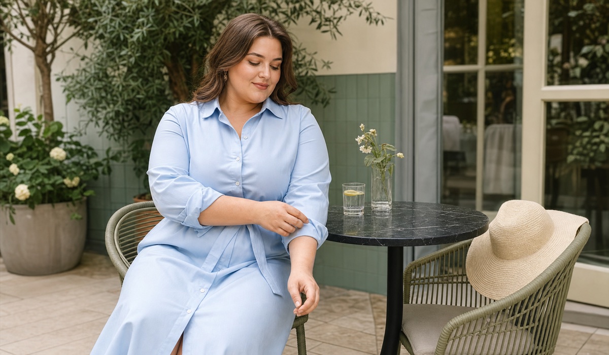 Pastellfarbenes Baumwoll-Hemdkleid für Plus Size im Sommer