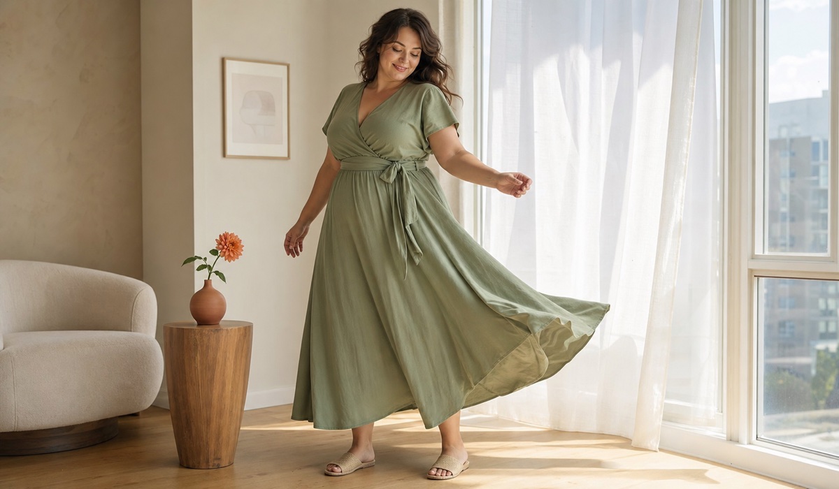 Weich fallendes Viskose-Midikleid für Plus Size im Sommer
