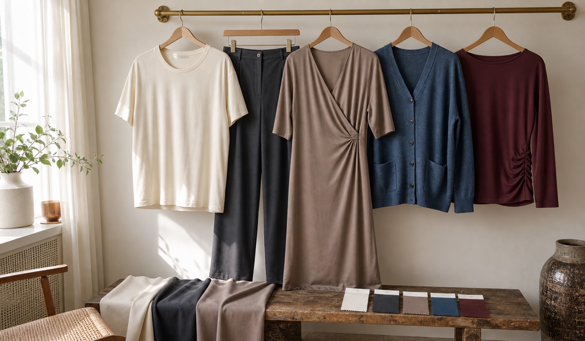 Plus-Size-Kapselgarderobe mit Stretchkleid, Hose und Cardigan